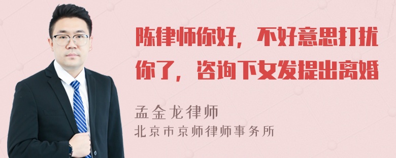 陈律师你好，不好意思打扰你了，咨询下女发提出离婚