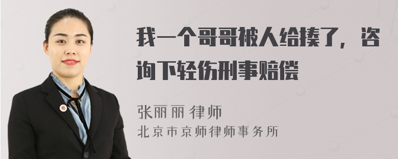 我一个哥哥被人给揍了，咨询下轻伤刑事赔偿