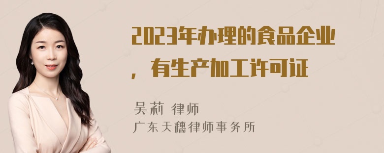 2023年办理的食品企业，有生产加工许可证