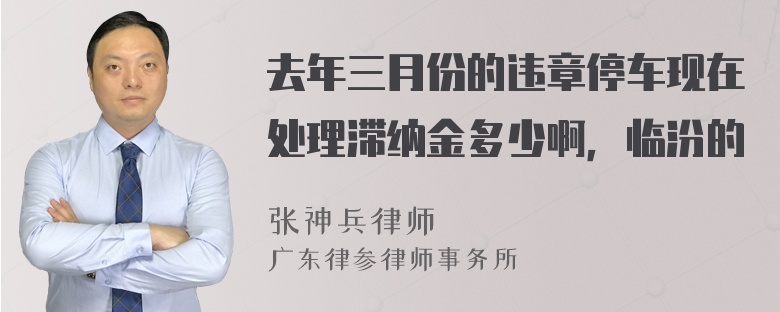 去年三月份的违章停车现在处理滞纳金多少啊，临汾的