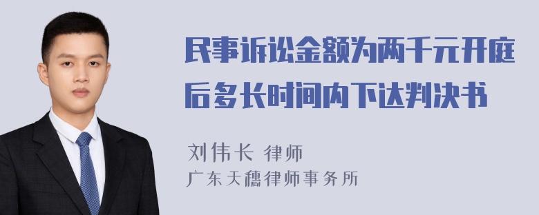 民事诉讼金额为两千元开庭后多长时间内下达判决书