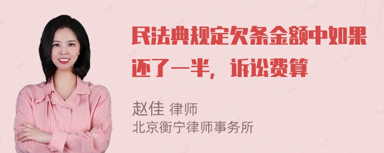 民法典规定欠条金额中如果还了一半，诉讼费算