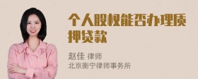 个人股权能否办理质押贷款