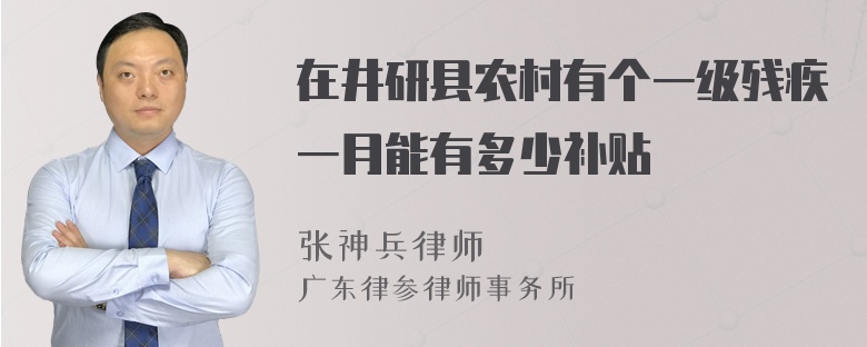 在井研县农村有个一级残疾一月能有多少补贴