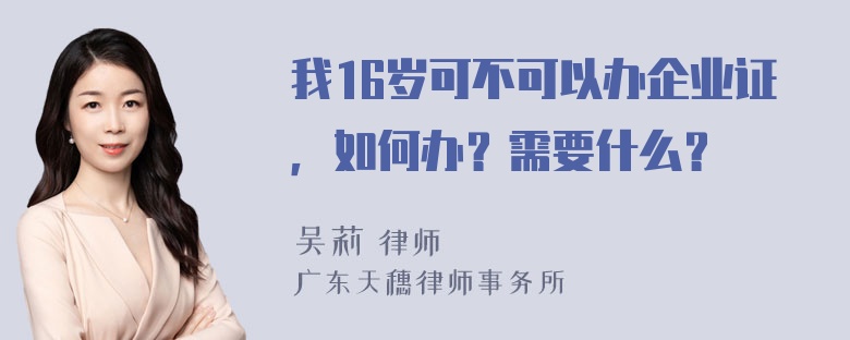 我16岁可不可以办企业证，如何办？需要什么？