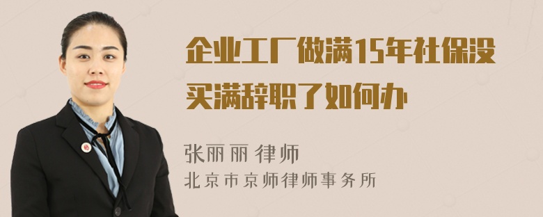 企业工厂做满15年社保没买满辞职了如何办