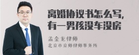 离婚协议书怎么写，有一男孩没车没房