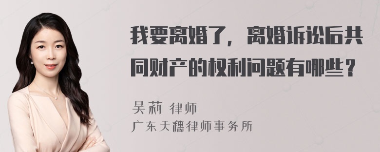 我要离婚了，离婚诉讼后共同财产的权利问题有哪些？