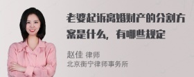 老婆起诉离婚财产的分割方案是什么，有哪些规定