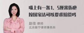 嘴上有一条1．5厘米伤疤按国家法可以要求赔偿吗