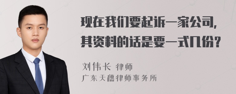 现在我们要起诉一家公司，其资料的话是要一式几份？