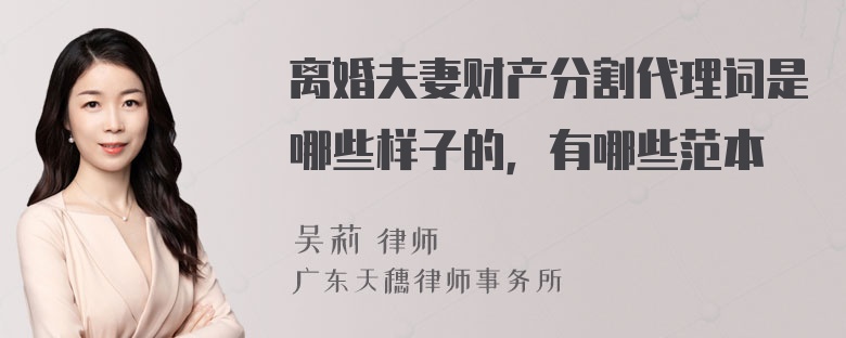 离婚夫妻财产分割代理词是哪些样子的，有哪些范本