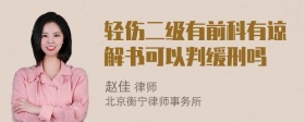 轻伤二级有前科有谅解书可以判缓刑吗