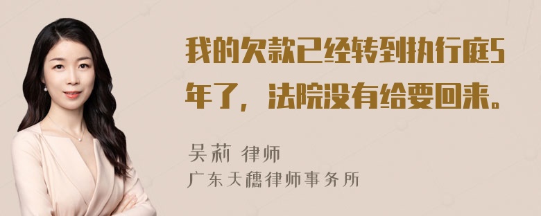 我的欠款已经转到执行庭5年了，法院没有给要回来。