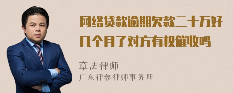 网络贷款逾期欠款二十万好几个月了对方有权催收吗