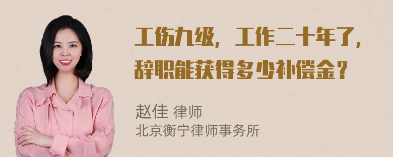 工伤九级，工作二十年了，辞职能获得多少补偿金？