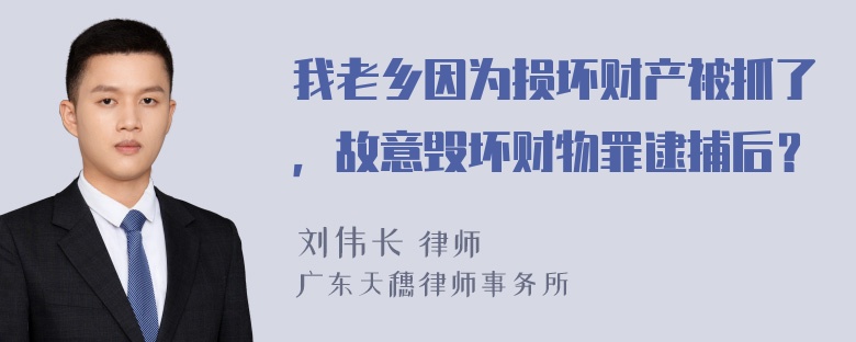 我老乡因为损坏财产被抓了，故意毁坏财物罪逮捕后？