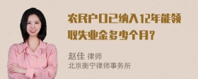 农民户口已纳入12年能领取失业金多少个月？