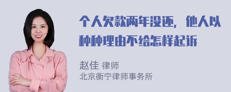 个人欠款两年没还，他人以种种理由不给怎样起诉