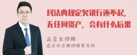 民法典规定欠银行还不起，无任何资产，会有什么后果