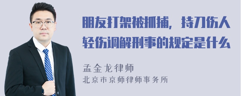 朋友打架被抓捕，持刀伤人轻伤调解刑事的规定是什么