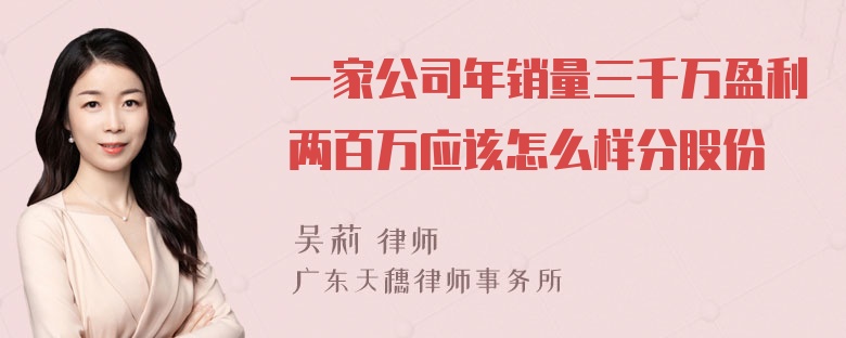 一家公司年销量三千万盈利两百万应该怎么样分股份