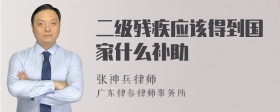 二级残疾应该得到国家什么补助