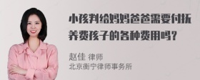 小孩判给妈妈爸爸需要付抚养费孩子的各种费用吗？