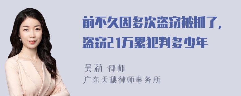 前不久因多次盗窃被抓了，盗窃21万累犯判多少年