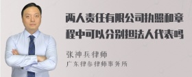 两人责任有限公司执照和章程中可以分别担法人代表吗