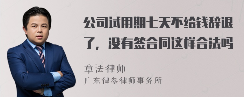 公司试用期七天不给钱辞退了，没有签合同这样合法吗