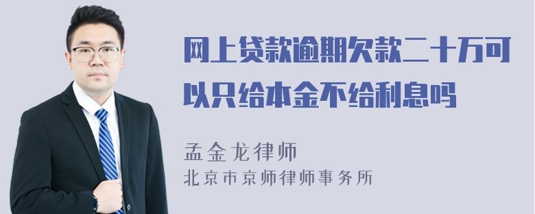 网上贷款逾期欠款二十万可以只给本金不给利息吗