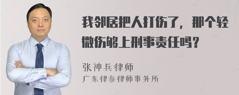 我邻居把人打伤了，那个轻微伤够上刑事责任吗？