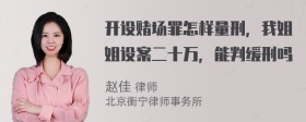 开设赌场罪怎样量刑，我姐姐设案二十万，能判缓刑吗