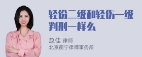 轻份二级和轻伤一级判刑一样么