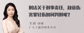 刑法关于刑事责任，故意伤害罪轻伤如何判刑呢？