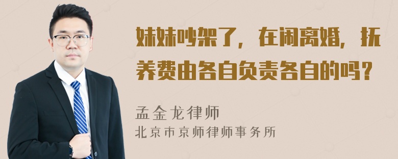 妹妹吵架了，在闹离婚，抚养费由各自负责各自的吗？