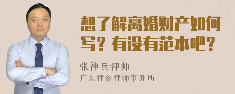 想了解离婚财产如何写？有没有范本吧？