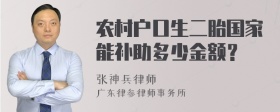 农村户口生二胎国家能补助多少金额？