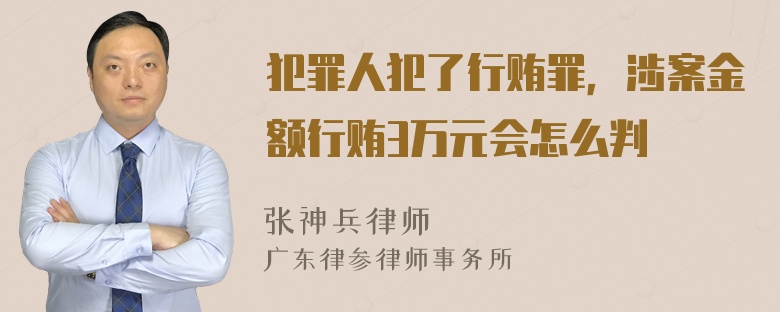 犯罪人犯了行贿罪，涉案金额行贿3万元会怎么判