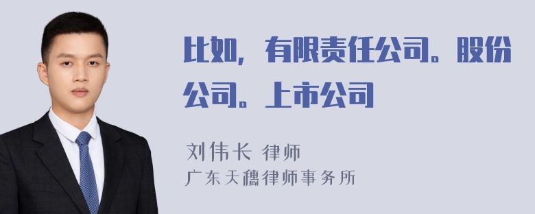 比如，有限责任公司。股份公司。上市公司