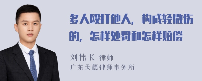 多人殴打他人，构成轻微伤的，怎样处罚和怎样赔偿