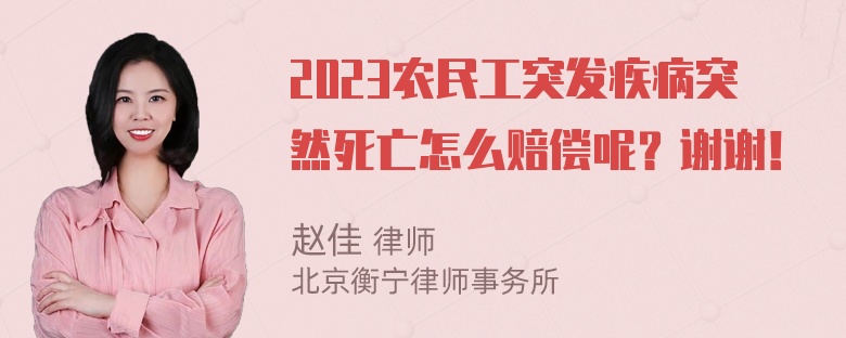 2023农民工突发疾病突然死亡怎么赔偿呢？谢谢！