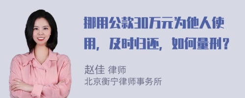 挪用公款30万元为他人使用，及时归还，如何量刑？