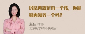 民法典规定有一个孩，还能够再领养一个吗？