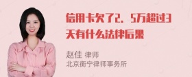 信用卡欠了2．5万超过3天有什么法律后果