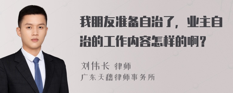 我朋友准备自治了，业主自治的工作内容怎样的啊？