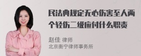 民法典规定无心伤害至人两个轻伤二级应付什么职责