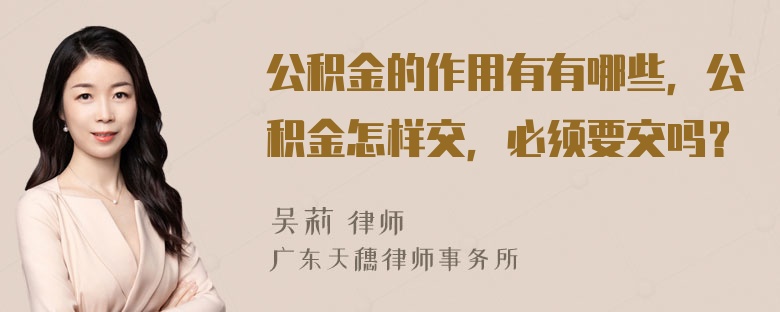 公积金的作用有有哪些，公积金怎样交，必须要交吗？