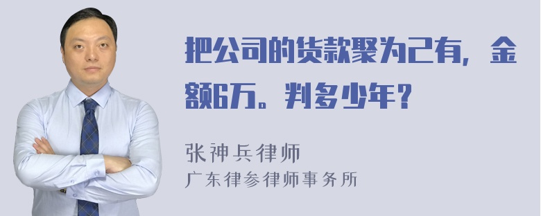 把公司的货款聚为己有，金额6万。判多少年？